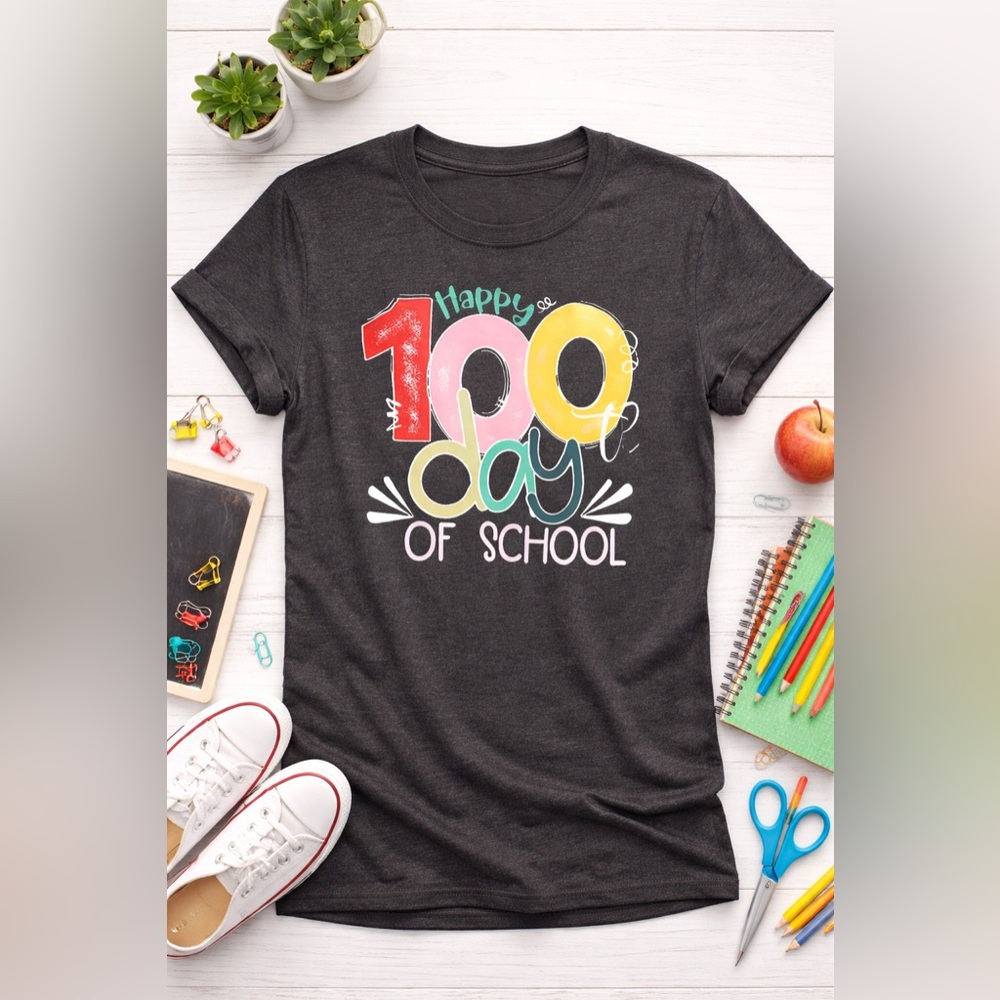 Happy 100 Day of School T-Shirt - Charcoal